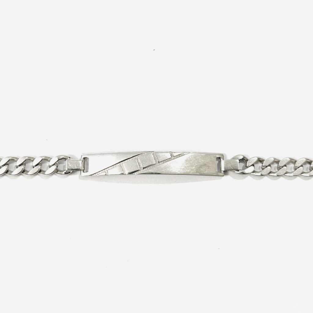 Stříbrný pánský náramek s destičkou, vazba PANCR, 23,3 cm