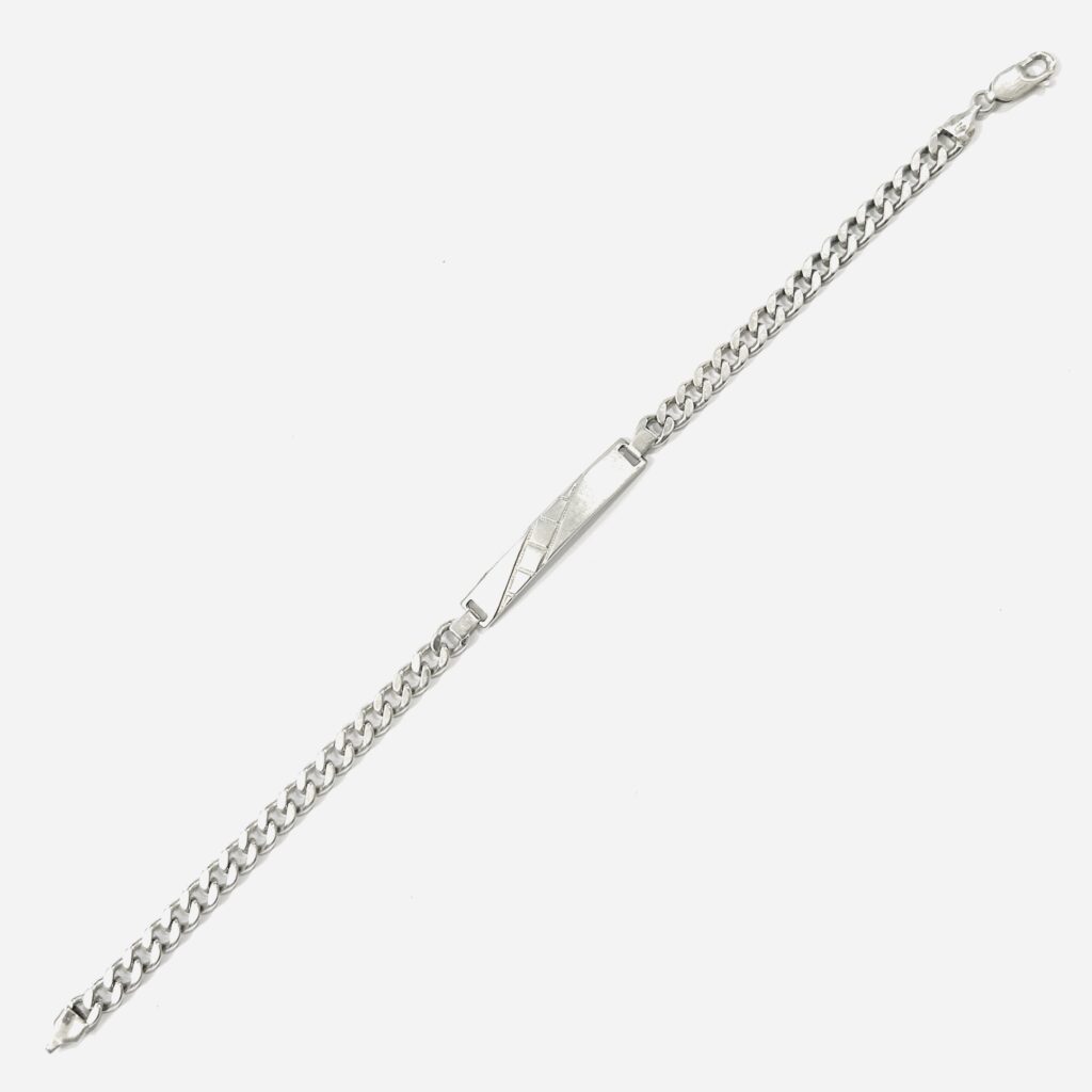 Stříbrný pánský náramek s destičkou, vazba PANCR, 23,3 cm