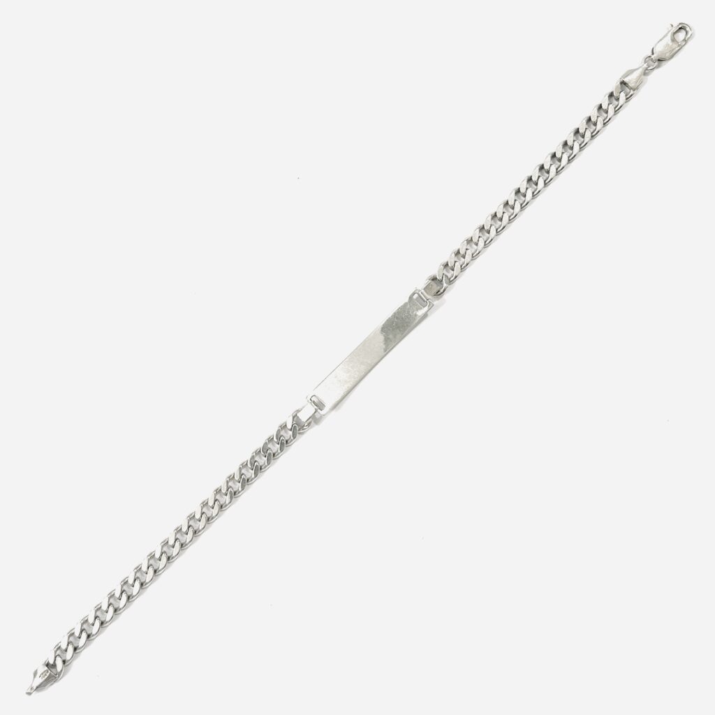 Stříbrný pánský náramek s destičkou, vazba PANCR, 23,3 cm