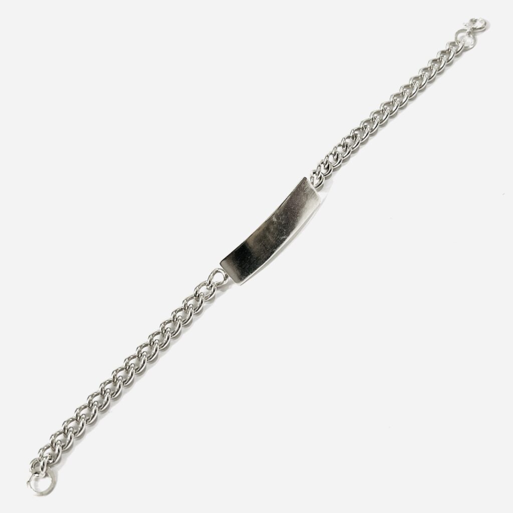 Stříbrný pánský náramek s destičkou, vazba PANCR, 19 cm